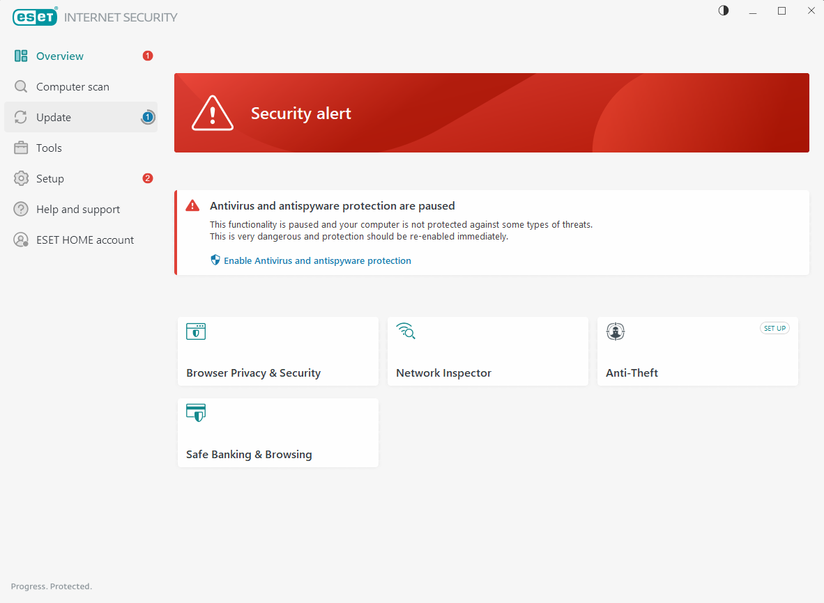مشکل غیرفعال بودن آنتی ویروس نود 32 Antivirus and antispyware protection