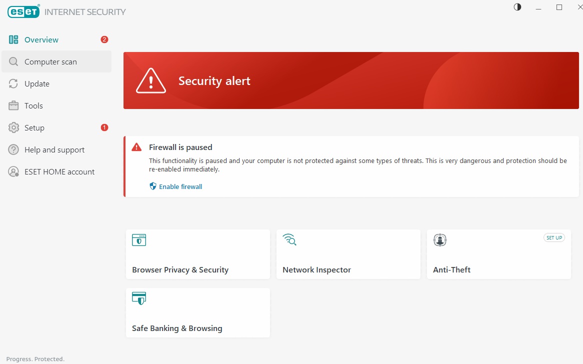 غیرفعال بودن فایروال eset